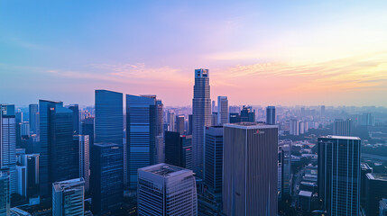 Obraz premium Modern Skyline with High-Rise Office Buildings under Blue Sky