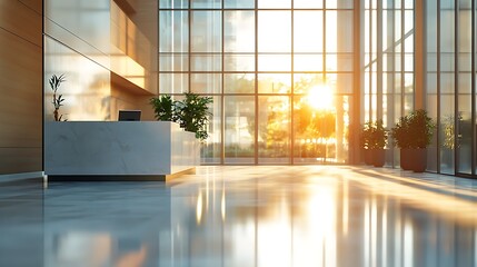 Fototapeta premium Modern office reception sunny interior architectural design urban minimalistic style