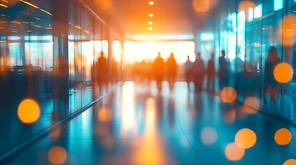 Business event in urban office space with silhouettes at sunset