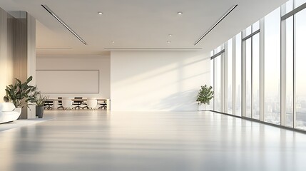 Modern office space city skyline interior design minimalist daylight