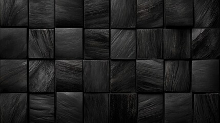 Vintage geometric mosaic pattern featuring black and anthracite gray tiles, arranged in squares and rectangles, ideal for backgrounds and banners with a textured cement appearance.