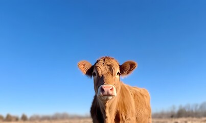brown cow The fluffy cow gazes at the camera, Generative AI