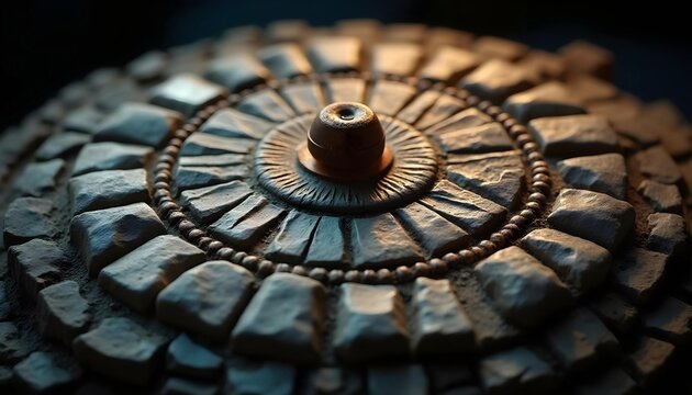 A highly intricate and complex black and white mandala style design, featuring various geometric shapes, patterns, and circular elements. Mechanical, steampunk style aesthetics