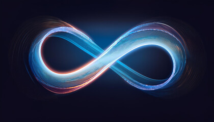 Glowing neon infinity sign on dark background. Eternity, endless and unlimited. Modern design.