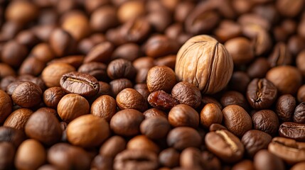 Naklejka premium A close-up image of various coffee beans, showcasing different shades and textures, emphasizing the rich diversity of coffee.