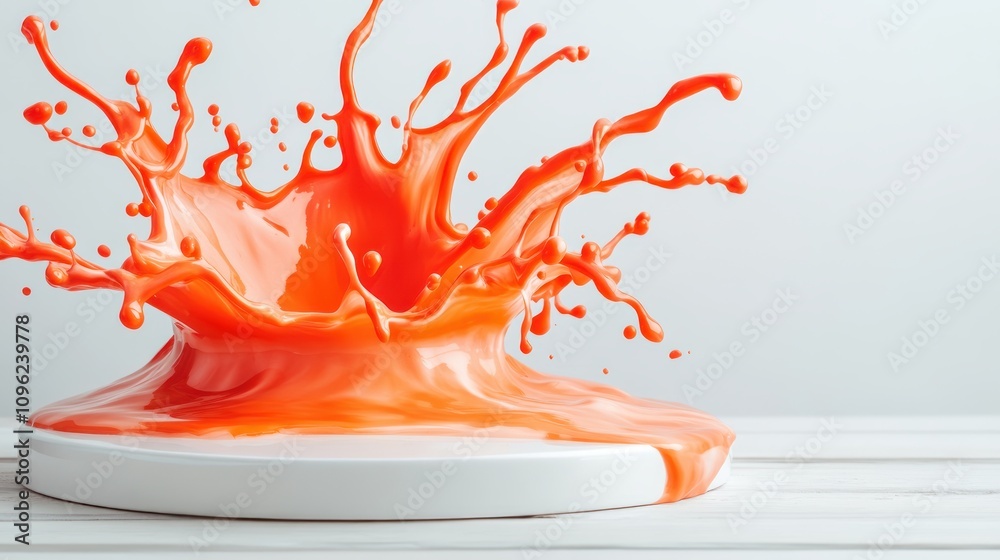 Poster Dynamic orange paint splash studio visual art creative space close-up vivid expression