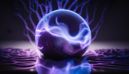 Obraz premium Magic sphere with plasma glow. Abstract futuristic flowing neon energy ball with glowing waves.