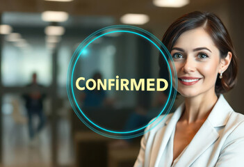 Innovative Financial Review: Businesswoman Reviews Holographic Payment Confirmations