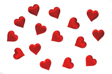 Red hearts on a white background. Isolated on white. Background for a postcard