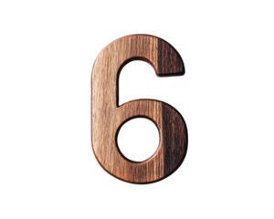 a wooden number with a white background