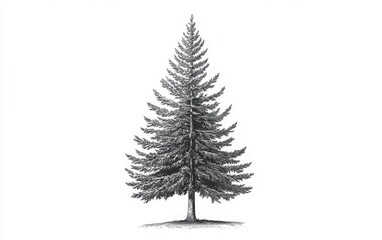 A vector graphic of a tall, detailed fir tree, designed in the style of traditional engraving