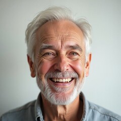 Cheerful senior man with white beard smiling, aging gracefully