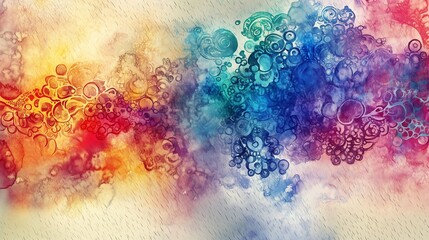 Fototapeta premium A symphony of vibrant watercolor hues and intricate patterns interwoven in a mesmerizing dance of color and texture on a textured paper background, creating a spellbinding visual experience.
