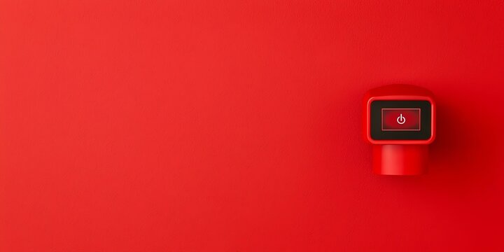 fire alarm control  Red device with screen on vibrant red background
