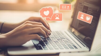 A social media manager scheduling posts on a laptop 