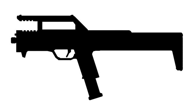 silhouette of upgraded fdp 9, fdc 9, fmg 9 folded submachine gun on a white background