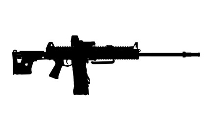 silhouette of upgraded Russian rpl 20 machine gun with collimator sight folding stock on a white background