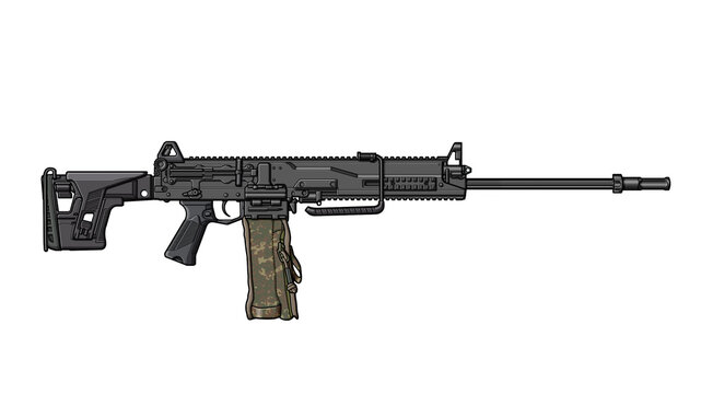 upgraded Russian rpl 20 machine gun with folding stock on a white background