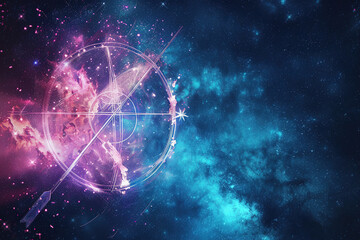 Fototapeta premium Astrological composition with Sagittarius zodiac sign symbol