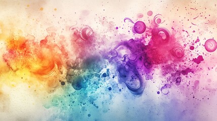 A vibrant explosion of abstract watercolor swirls and splashes, blending together in a harmonious dance of colors on a textured paper background.