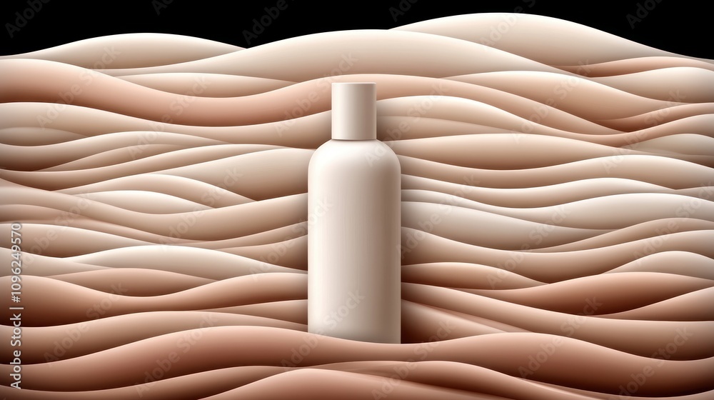 Poster moisturizing lotion bottle surrounded by soft waves abstract art calm environment conceptual