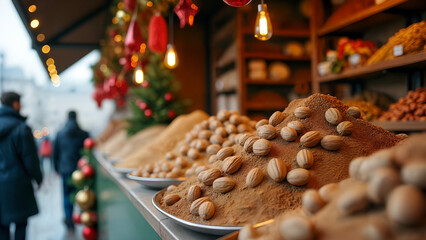 Fototapeta premium Festive Walnut Market Stall