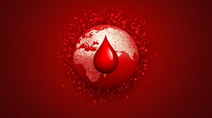 A red globe with a droplet symbolizing blood, highlighting global health awareness.