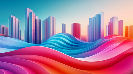Futuristic Cityscape with Colorful Curved Roads and Gradient Background