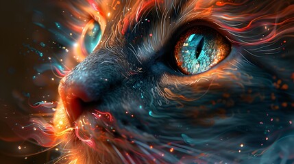 Abstract cat art  unique art digital painting of cat