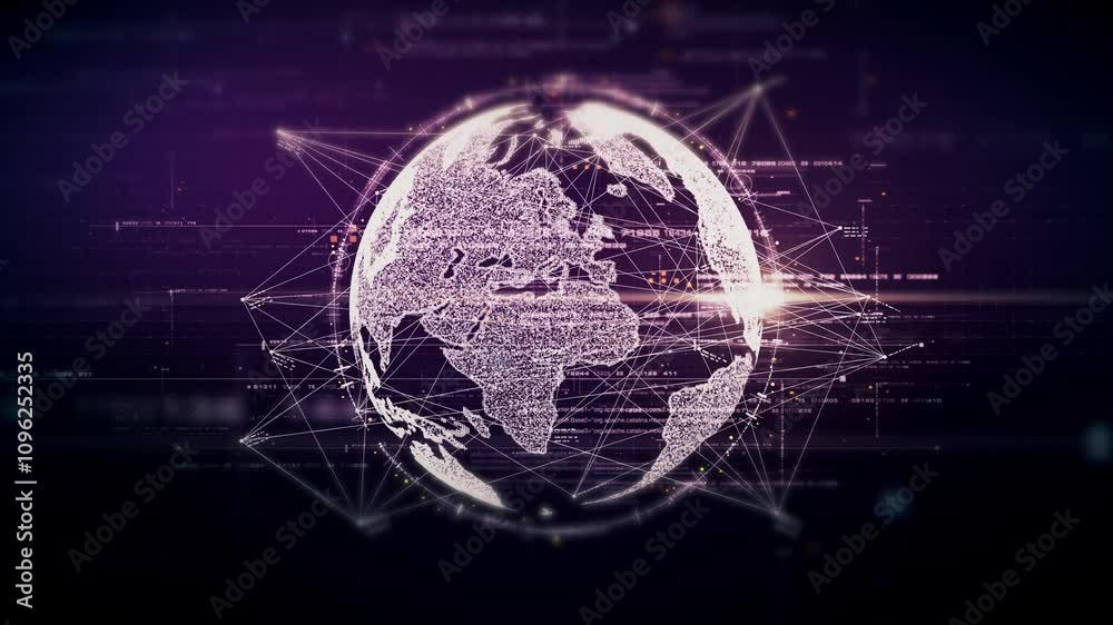Leinwandbilder Futuristic global network simulation blending AI, quantum physics, and deep learning, with a particle matrix analyzing data in a sleek, HUD-style interface