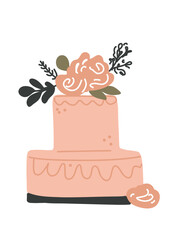 stylish wedding cake with pink accents in pastel shades
