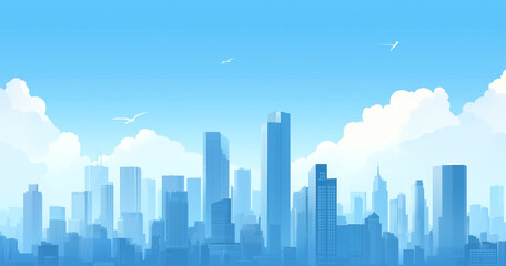 Fototapeta premium Modern Skyline with High-Rise Office Buildings under Blue Sky