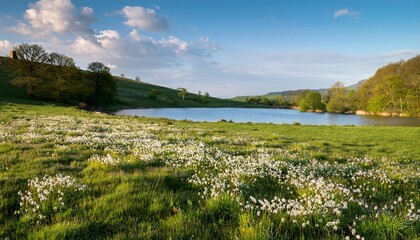 wild meadow at alderford lake in north shropshire in spring