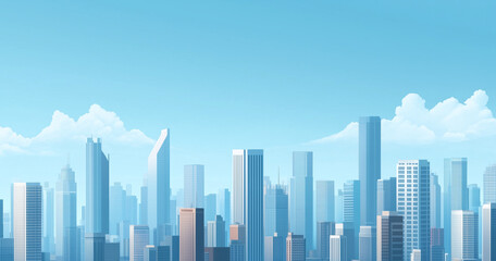 Obraz premium Modern Skyline with High-Rise Office Buildings under Blue Sky