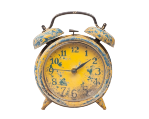 a yellow alarm clock with black numbers