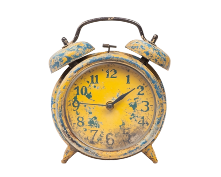 a yellow alarm clock with black numbers