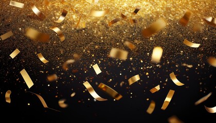 falling gold glitter foil confetti on black background holiday and festive fun