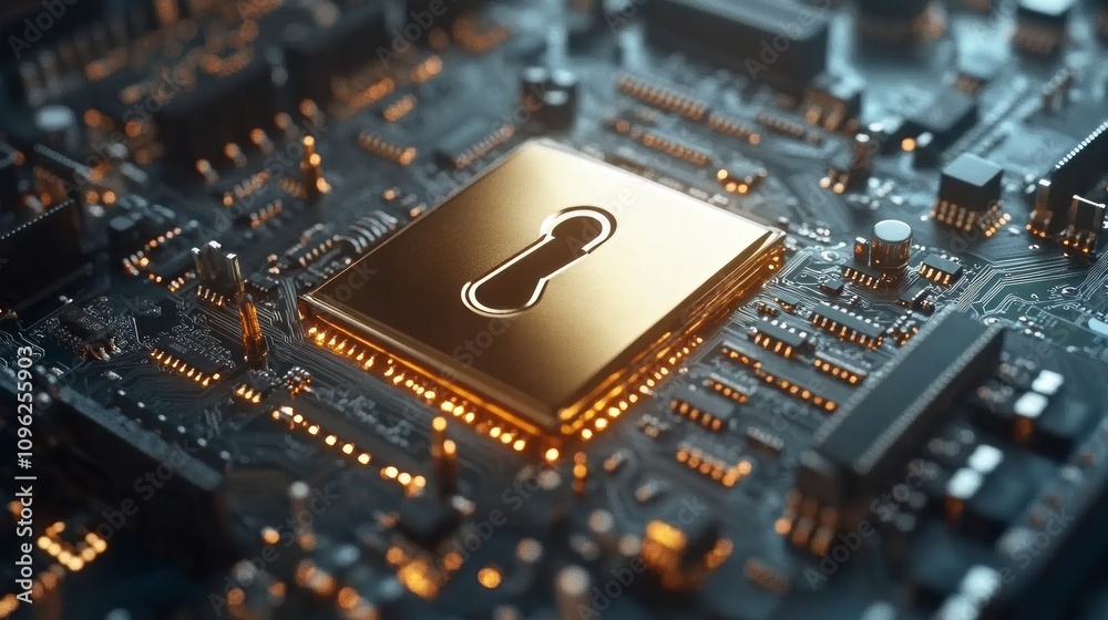 Poster A computer chip with a gold key on it