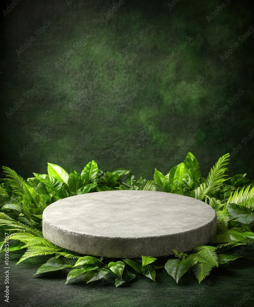 Aufkleber showcase of natural elements with concrete display studio photography greenery close-up