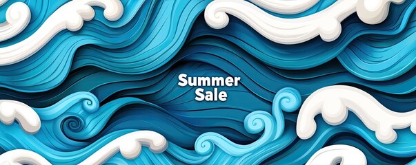 Colorful abstract waves with a "Summer Sale" text, evoking a fun and vibrant summer atmosphere.