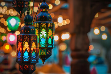 Naklejka premium Beautiful greeting card with holiday composition for celebrate Ramadan