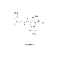 Veralipride flat skeletal molecular structure Antipsychotic drug used in schizophrenia treatment. Vector illustration scientific diagram.