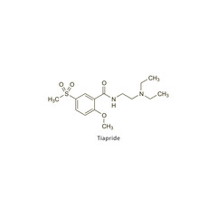 Fototapeta premium Tiapride flat skeletal molecular structure Atypical Antipsychotic drug used in schizophrenia treatment. Vector illustration scientific diagram.