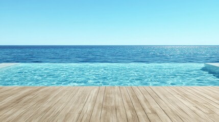 Fototapeta premium Serene ocean view infinity pool coastal retreat bright day tranquil atmosphere
