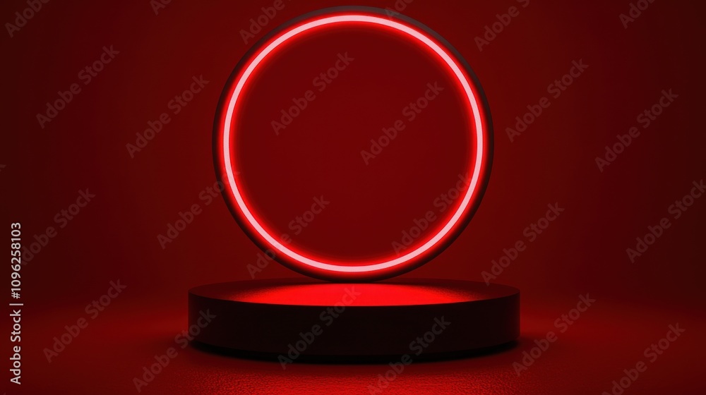 Poster Dynamic red circular light display modern studio digital art minimalist close-up view innovation