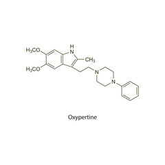 Oxypertine flat skeletal molecular structure Antipsychotic drug used in schizophrenia treatment. Vector illustration scientific diagram.