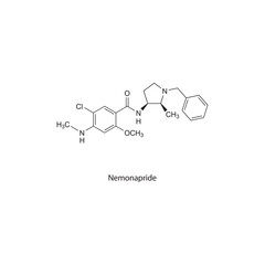 Fototapeta premium Nemonapride flat skeletal molecular structure Antipsychotic drug used in schizophrenia treatment. Vector illustration scientific diagram.