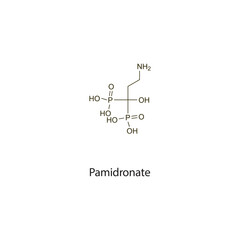 Pamidronate flat skeletal molecular structure Bisphosphonate drug used in osteoporosis, bone pain, hypercalcemia treatment. Vector illustration scientific diagram.