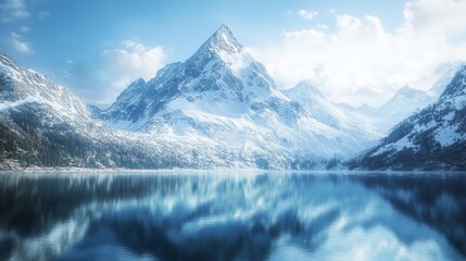 Majestic Winter Mountain Lake Scenery
