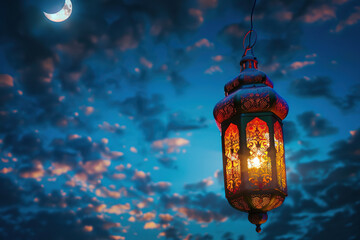 Obraz premium Beautiful greeting card with bright holiday composition for happy and joy celebrate Ramadan